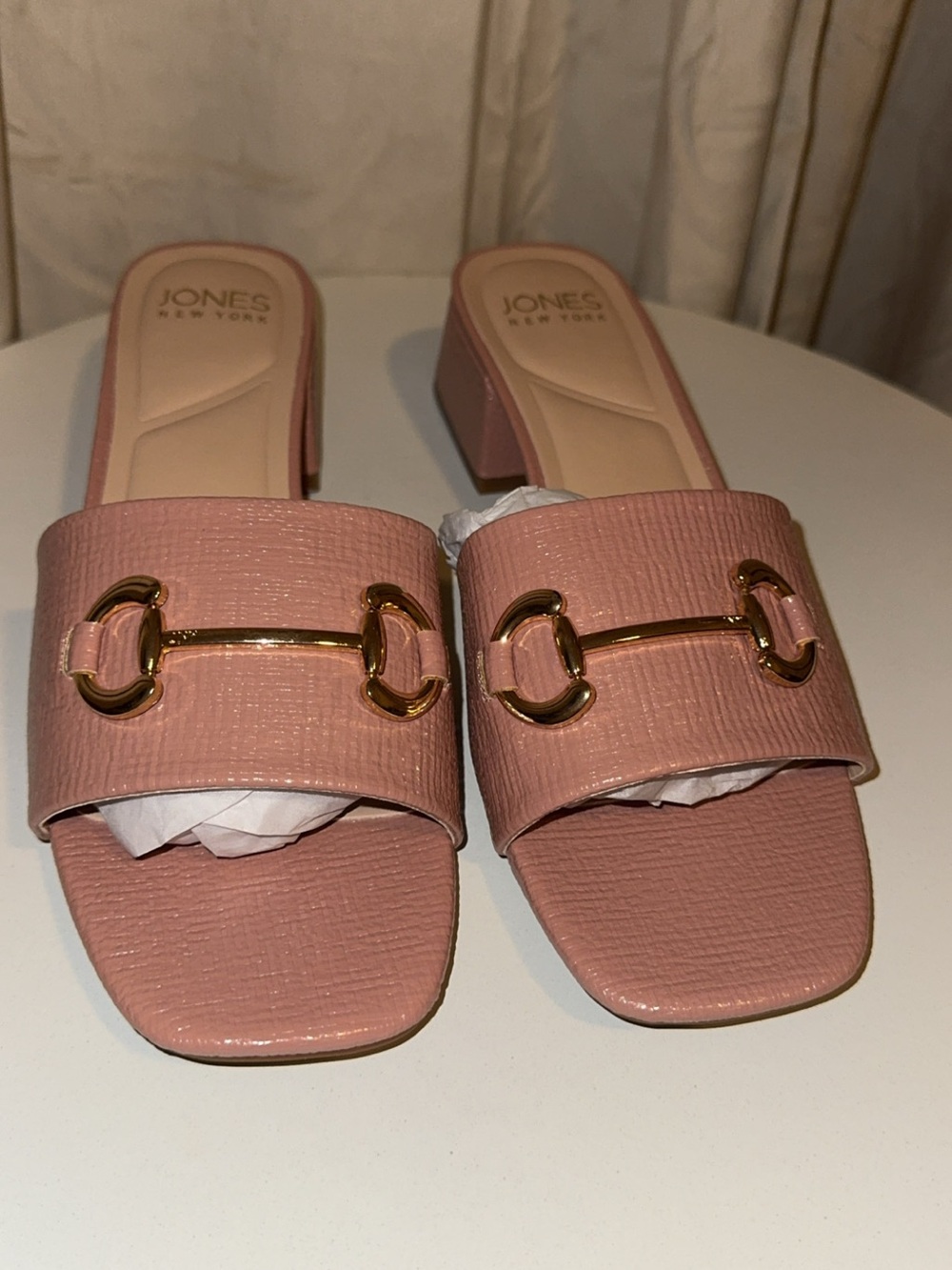 Jones New York Blush Pink Slide Heels with Gold Hardware